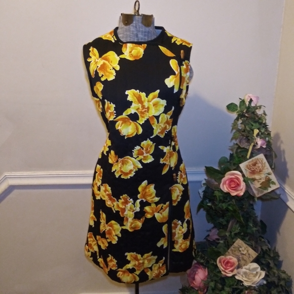 Vintage Tops - Vintage Mod 60's-70's Quilted Yellow & Black Chinoisierie Style Top/Mini Dress